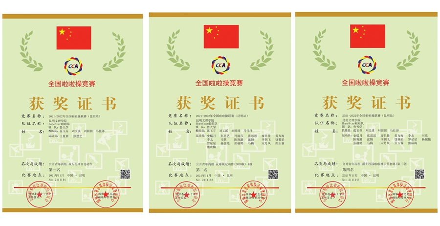 昆明文理学院在2021-2022全国啦啦操联赛（昆明站）暨云南省第五届校园健美操啦啦操锦标赛上荣获佳绩